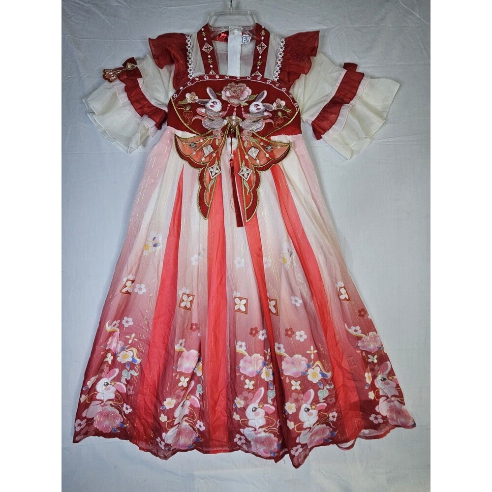 Chinese Hanfu Dress Youth Girl's Size 150 (12) Red Rabbit Traditional Costume